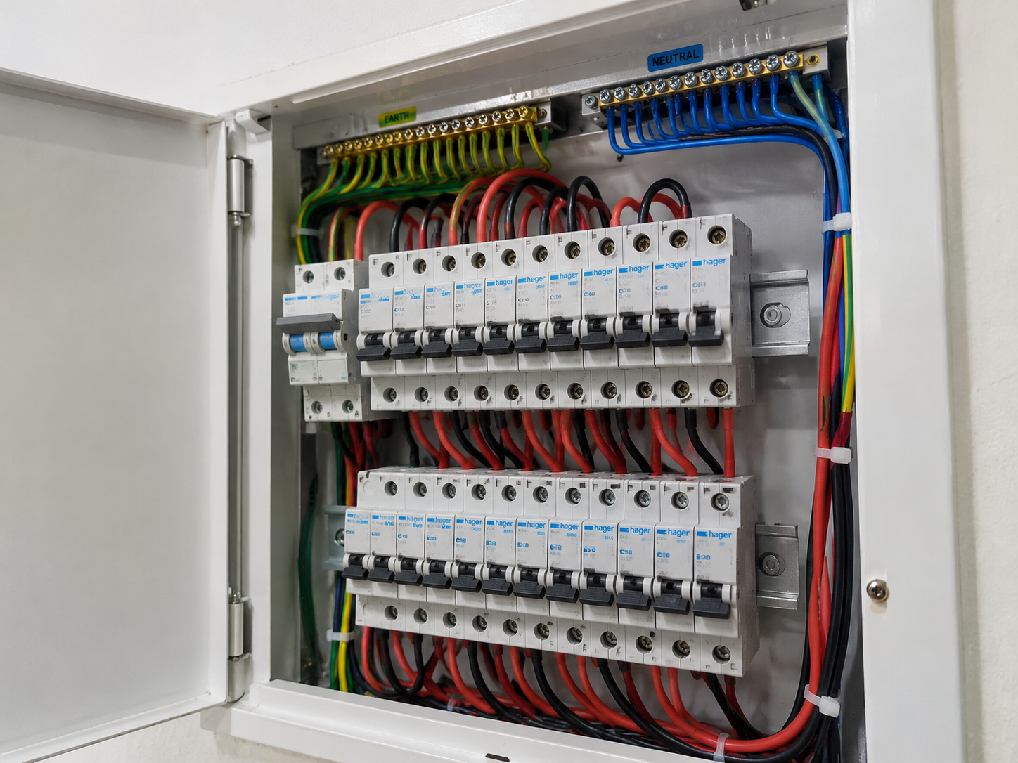 Electrical circuit breakers in a distribution board
